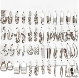 16-24 Pairs Gold Silver Black Earring Set for Women, Chunky Earring Multipack Punk Trendy Big Small Stud Hoop Earring Lightweight Twisted Pearl Ear Pack For Daily Birthday Party Gift