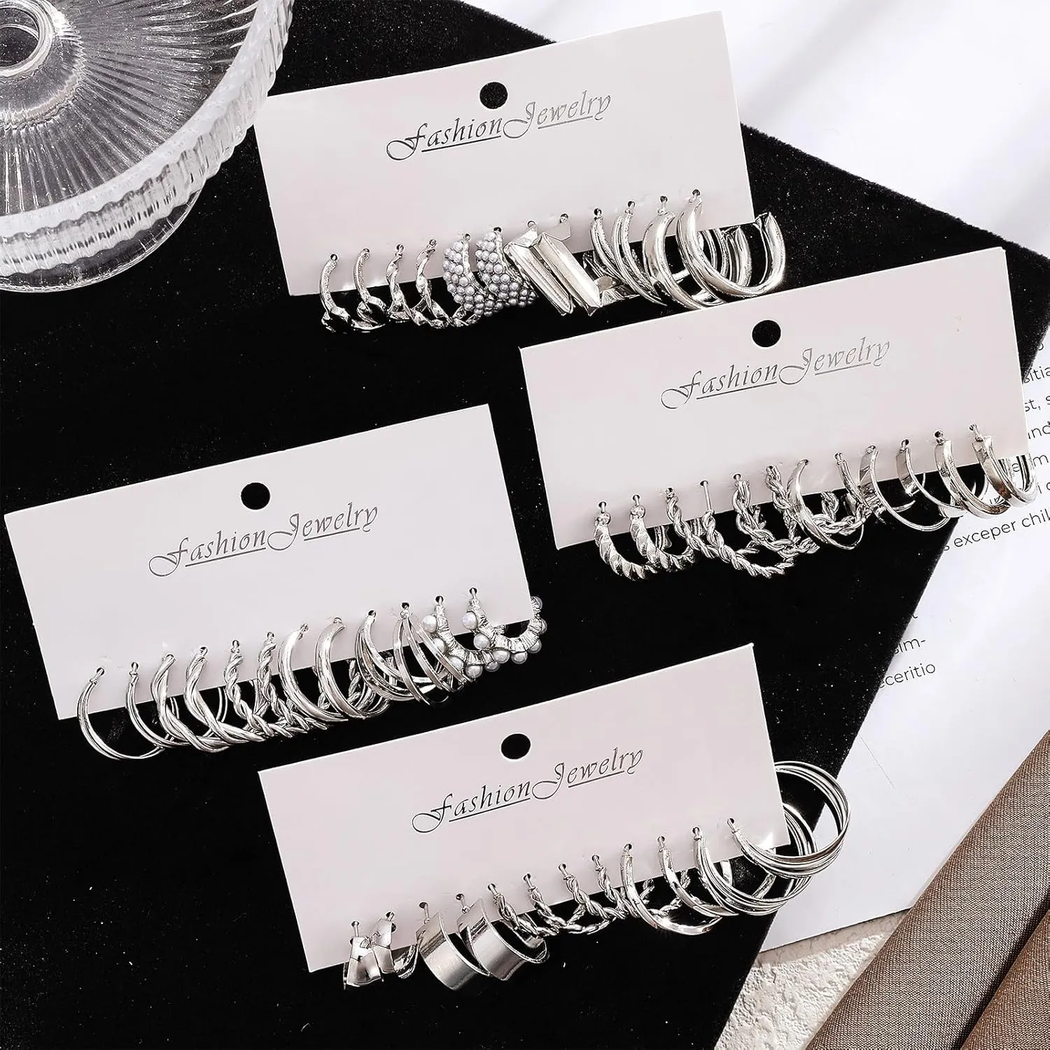 16-24 Pairs Gold Silver Black Earring Set for Women, Chunky Earring Multipack Punk Trendy Big Small Stud Hoop Earring Lightweight Twisted Pearl Ear Pack For Daily Birthday Party Gift