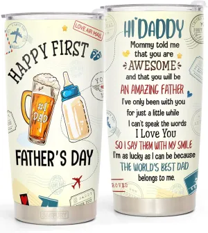 1st Fathers Day New Dad Gift - First Fathers Day Best Gifts From Baby Son Girl Wife - New Dad Travel Coffee Mug- First Time Dad Double Wall Vacuum Insulated Stainless Steel Tumbler 20oz
