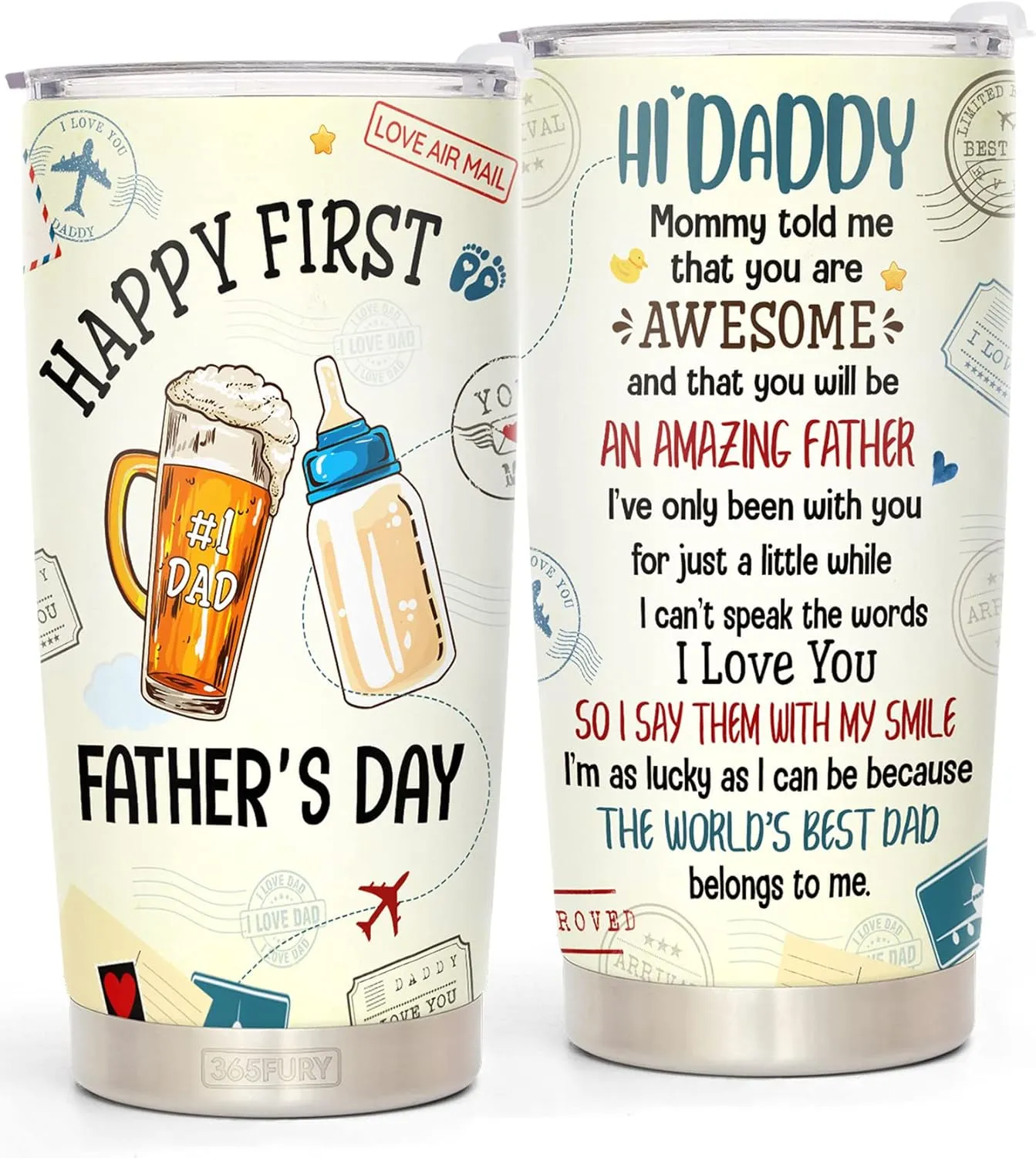 1st Fathers Day New Dad Gift - First Fathers Day Best Gifts From Baby Son Girl Wife - New Dad Travel Coffee Mug- First Time Dad Double Wall Vacuum Insulated Stainless Steel Tumbler 20oz