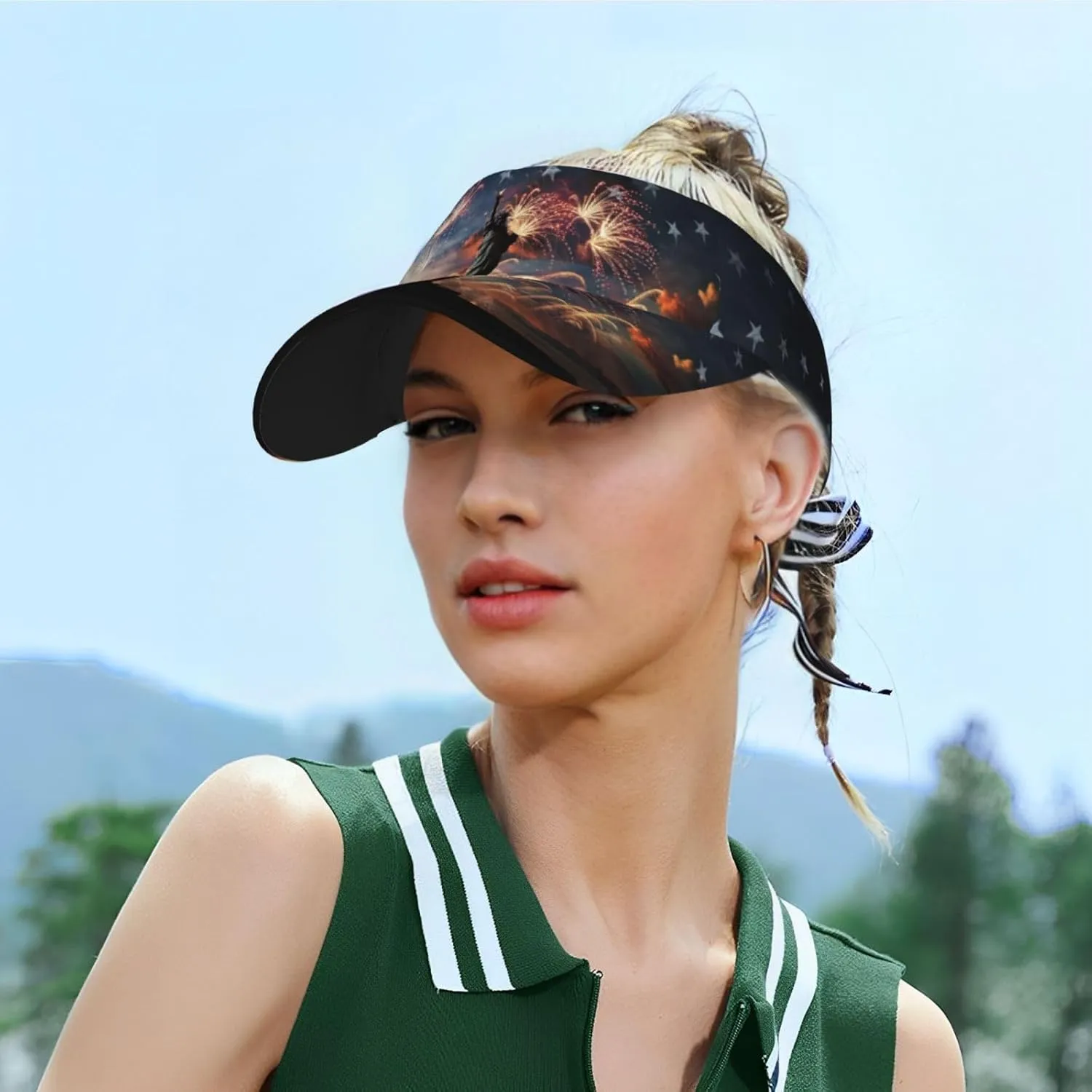 American Flag Independence Day Visor Hat, Fashion Sports Sun Visor Hat, Adjustable Golf Hat for Women Men
