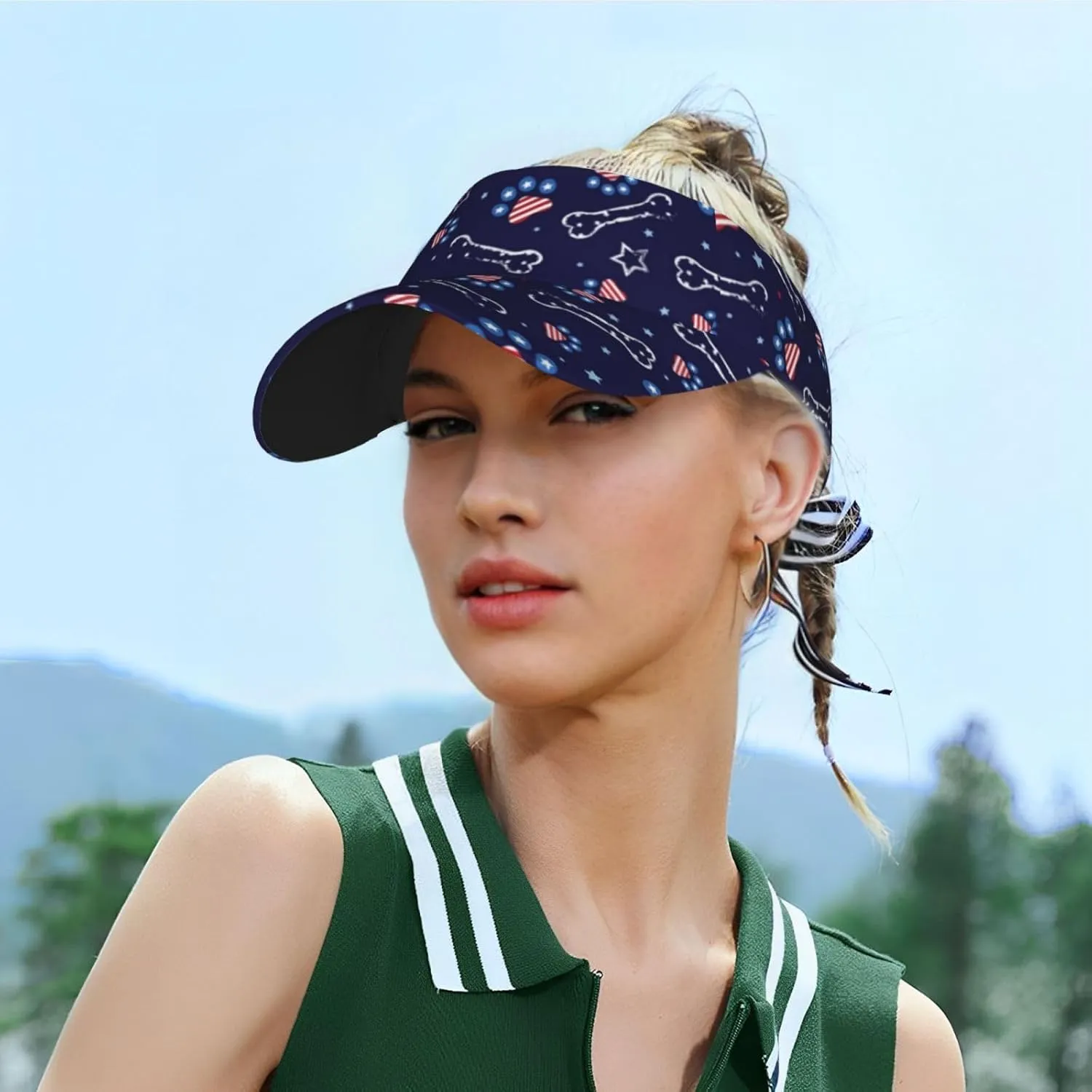 American Flag Independence Day Visor Hat, Fashion Sports Sun Visor Hat, Adjustable Golf Hat for Women Men
