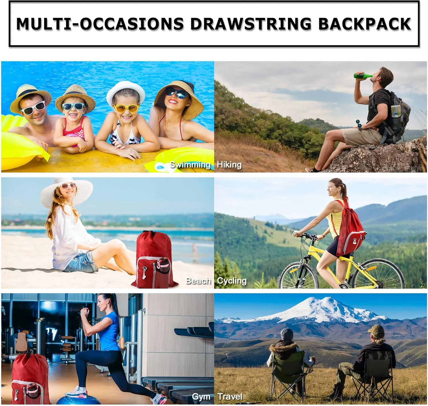 BeeGreen Drawstring Backpack for Men Women Athletic Gym Sports Workout Beach Swim