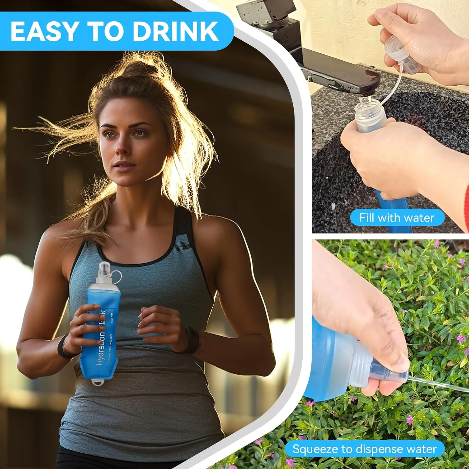 Buite 150ML Soft Flask, Portable TPU Soft Flask Running Bottles for Running Vest, Hydration Pack - Ideal for Hiking Cycling Climbing(Blue