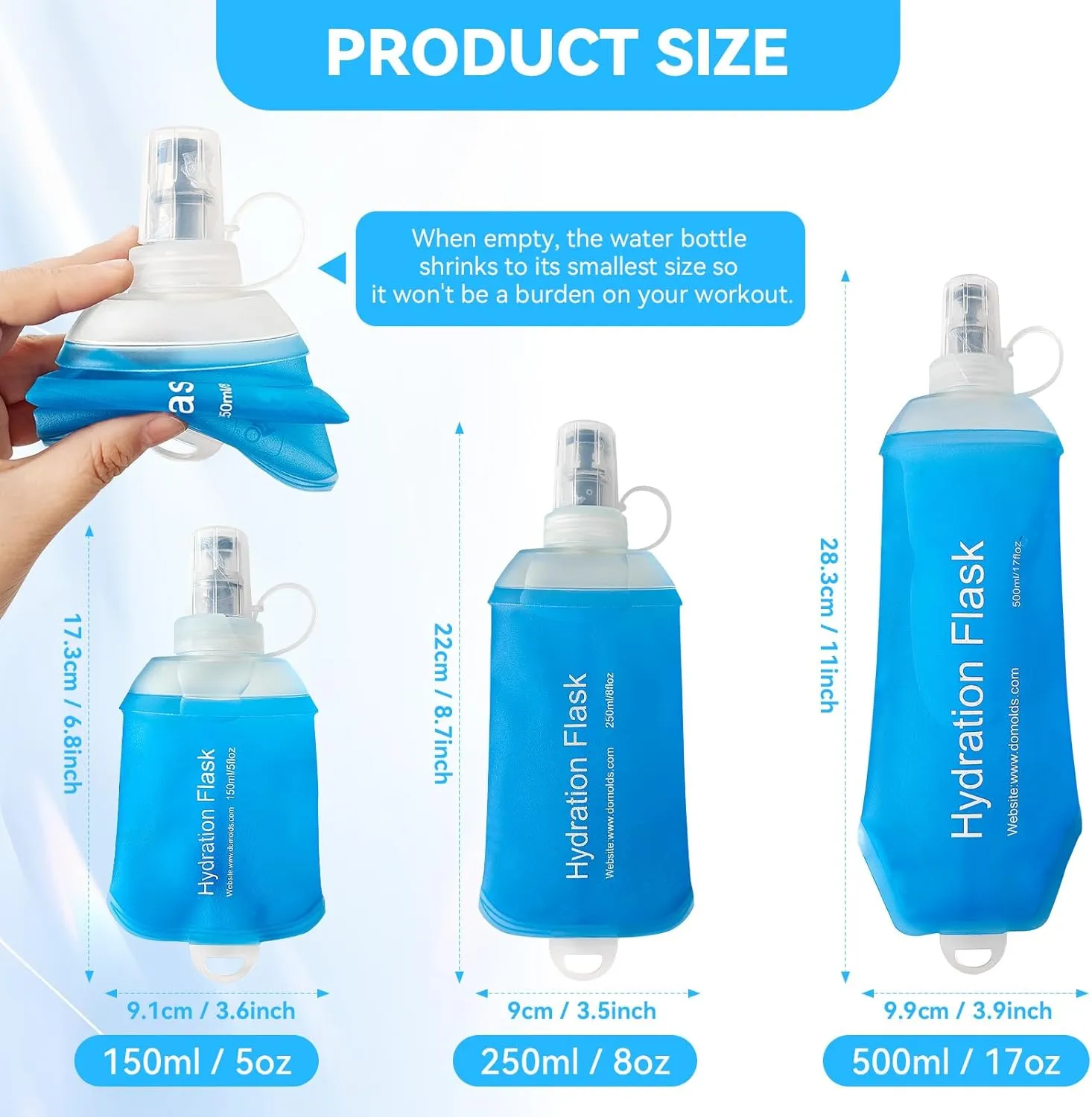 Buite 150ML Soft Flask, Portable TPU Soft Flask Running Bottles for Running Vest, Hydration Pack - Ideal for Hiking Cycling Climbing(Blue