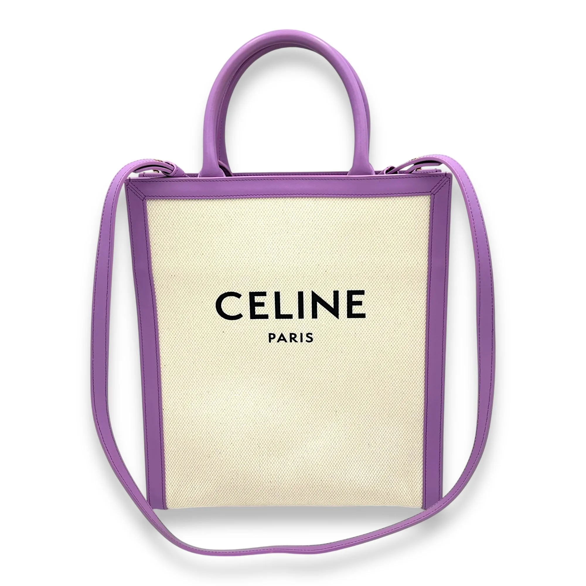 Cabas Small Purple Tote Bag in Canvas, Gold hardware