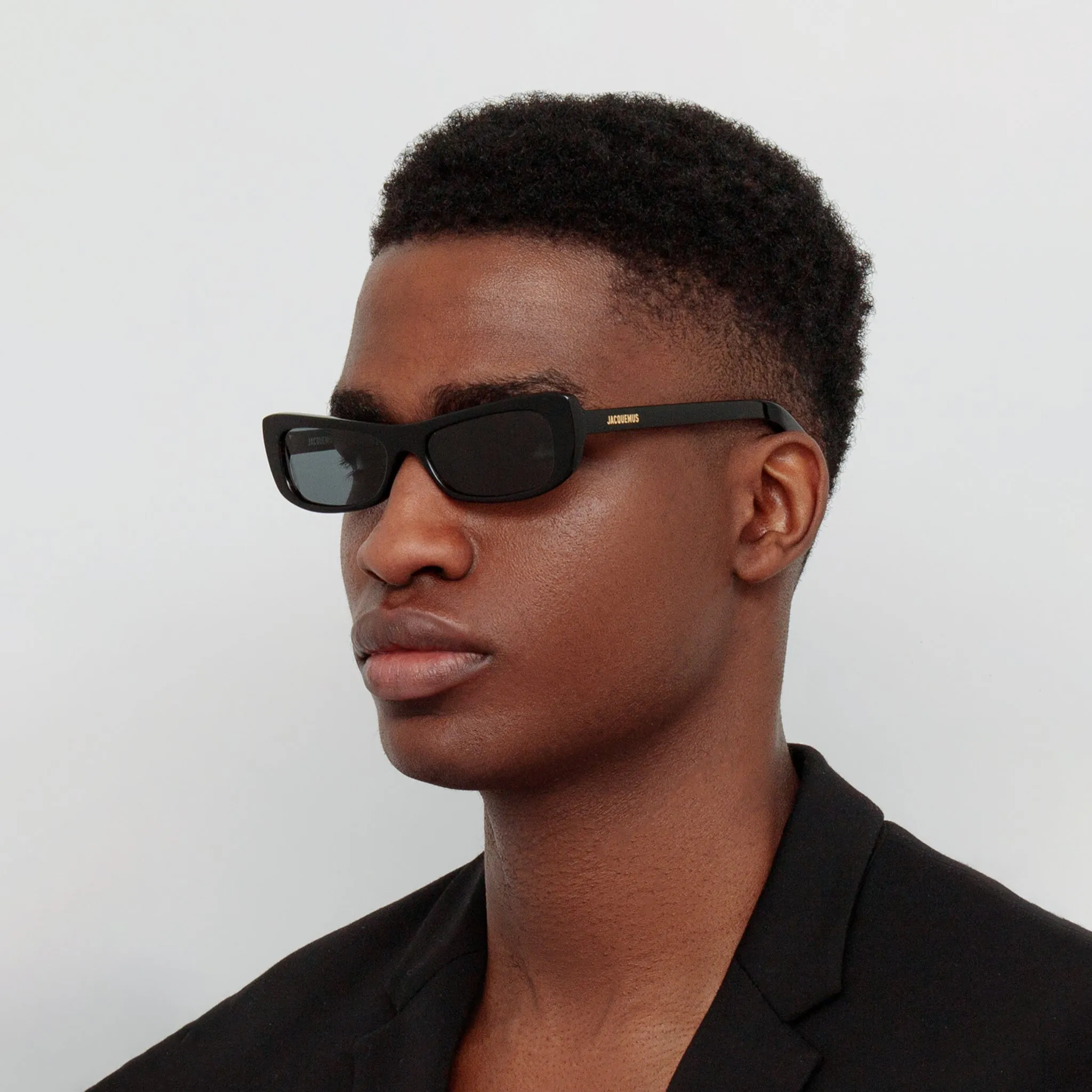 Capri Rectangular Sunglasses in Black by Jacquemus