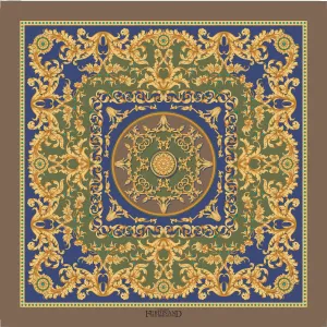 Carlos Ferdinand navy/green/beige with gold scrolls CF106-1 90cm