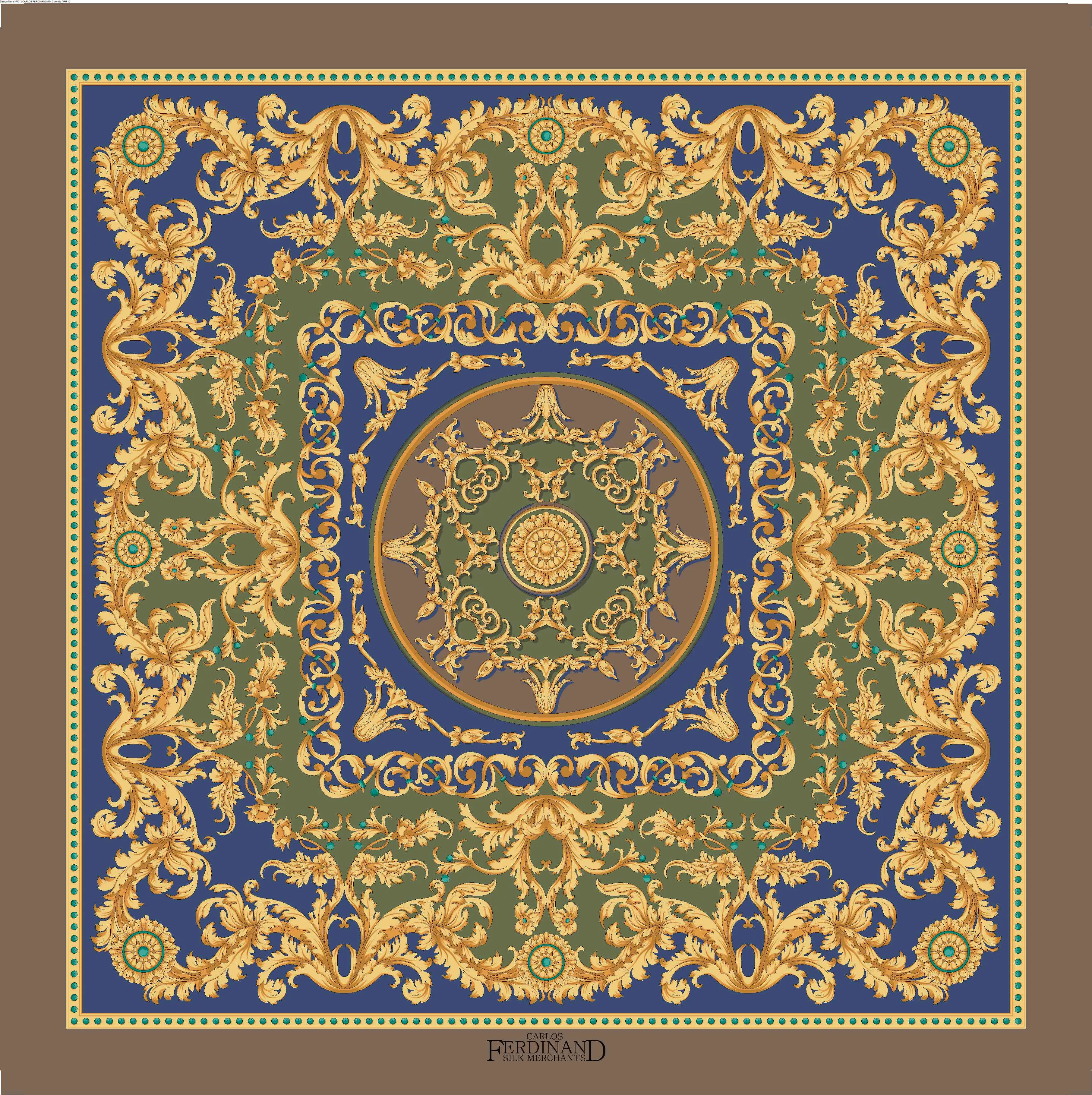 Carlos Ferdinand navy/green/beige with gold scrolls CF106-1 90cm