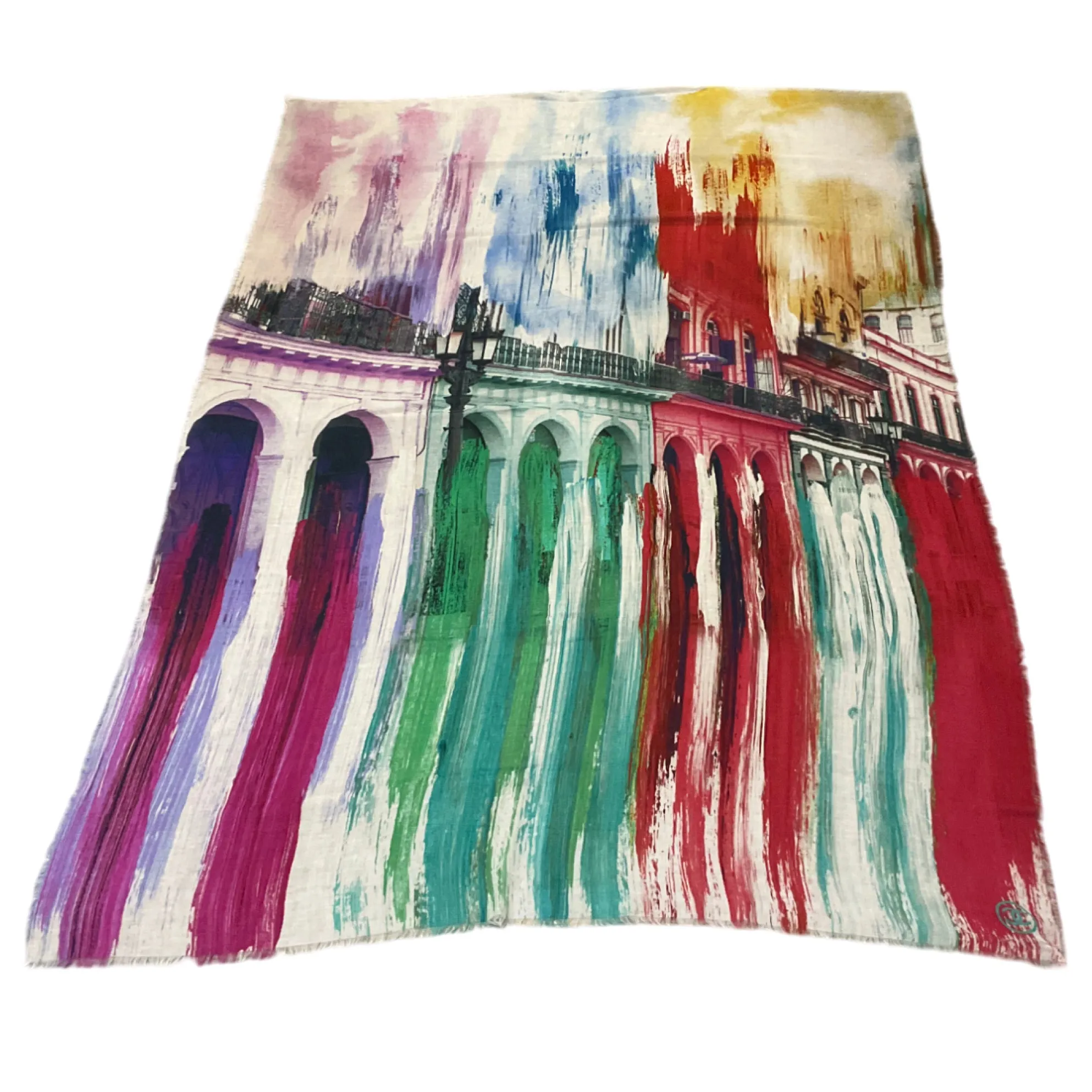 Chanel Multi Printed Fringed Large Sheer Scarf