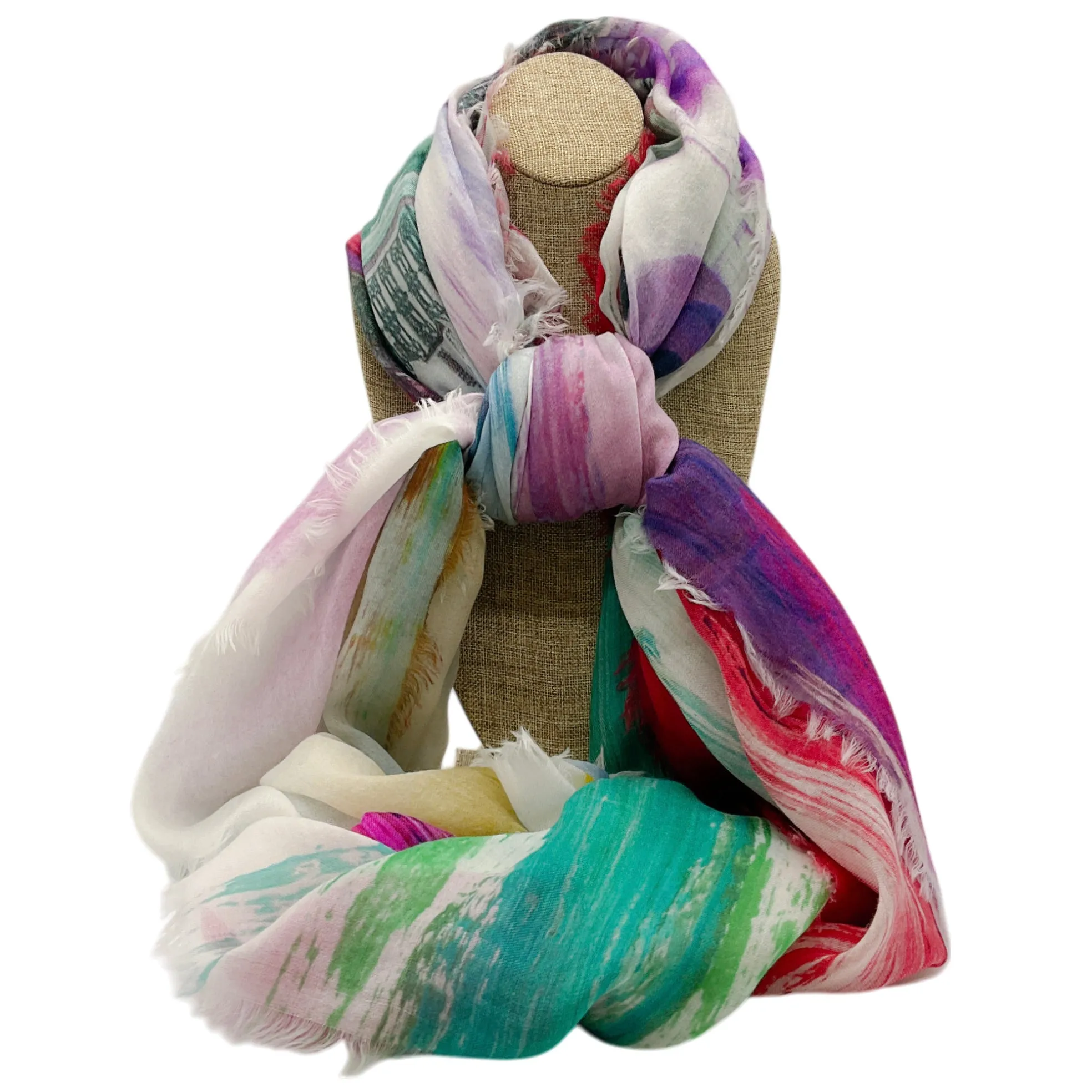 Chanel Multi Printed Fringed Large Sheer Scarf