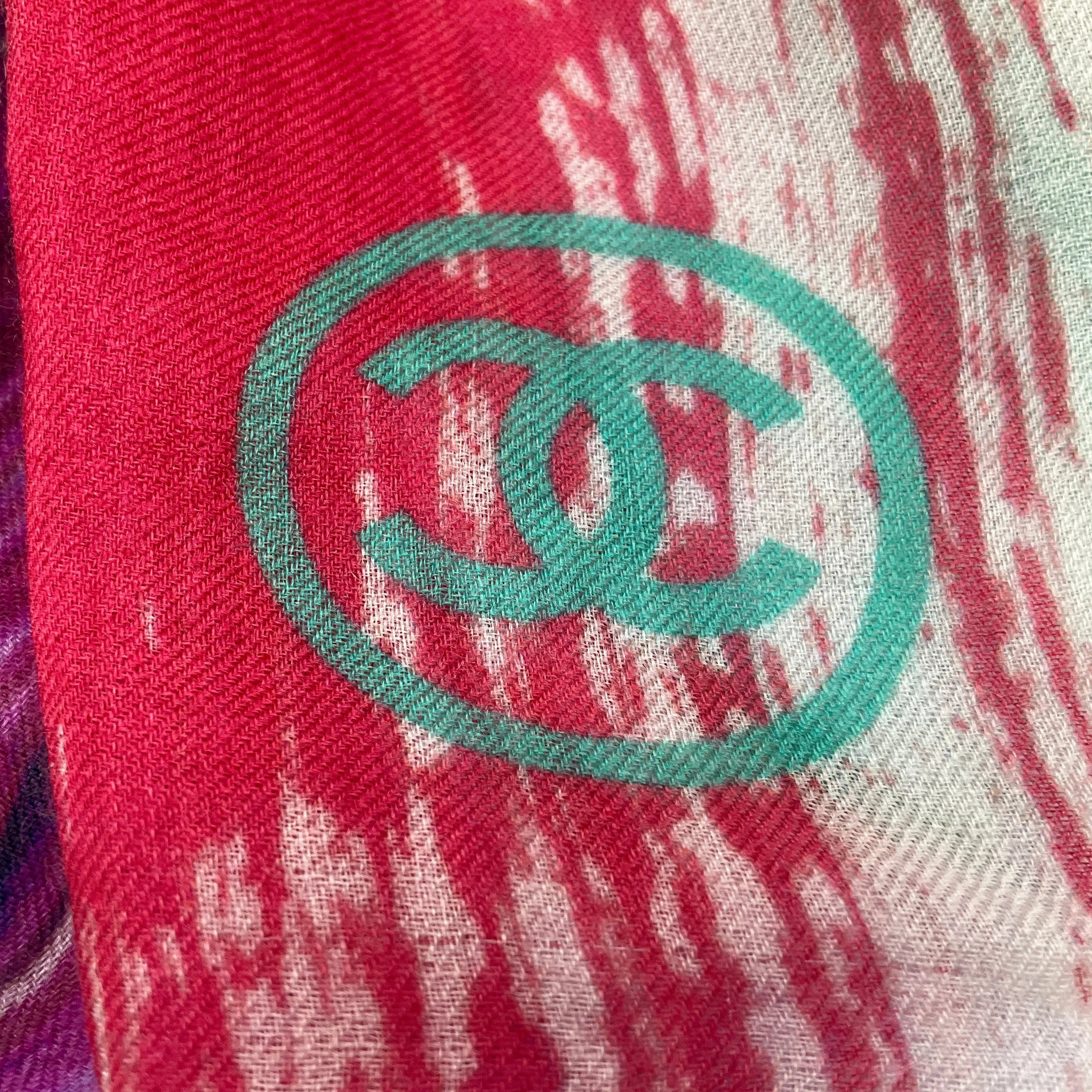 Chanel Multi Printed Fringed Large Sheer Scarf