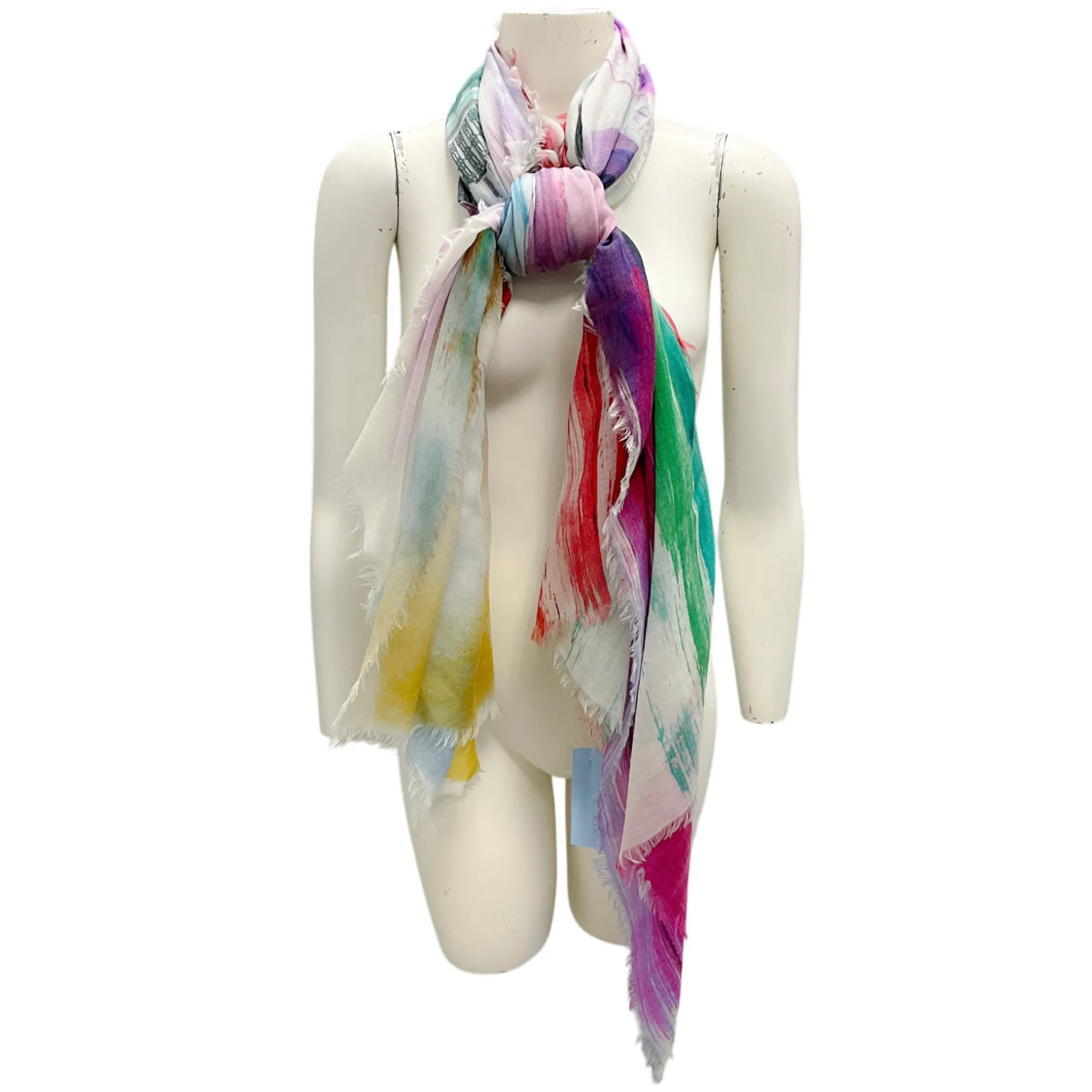 Chanel Multi Printed Fringed Large Sheer Scarf