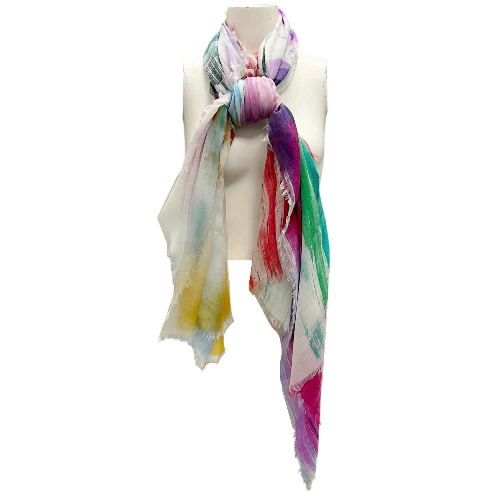 Chanel Multi Printed Fringed Large Sheer Scarf