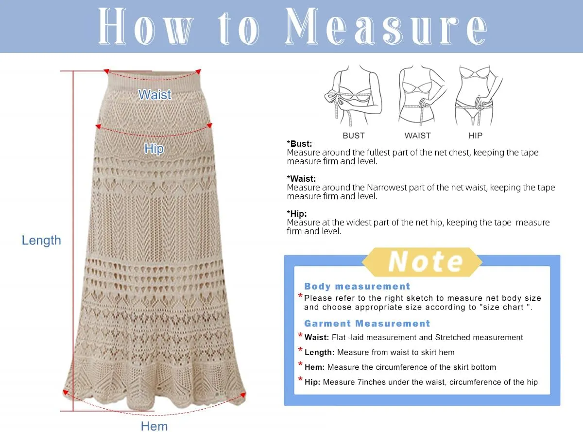 chouyatou Women's Stretched High Waist Crochet Hollow Out Knit Flowy Patterned Lace Maxi Skirt