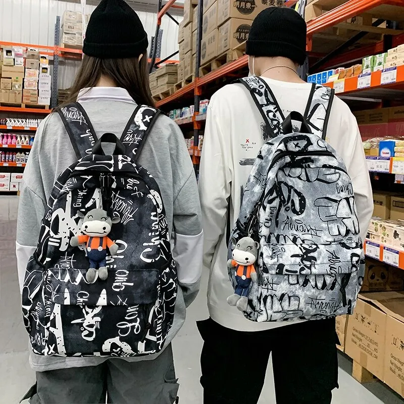 Christmas Gift Graffiti Youth Backpack 2024 Trend Design Waterproof Nylon Laptop Campus School Bag Soft Unisex Large Capacity Travel Backpacks