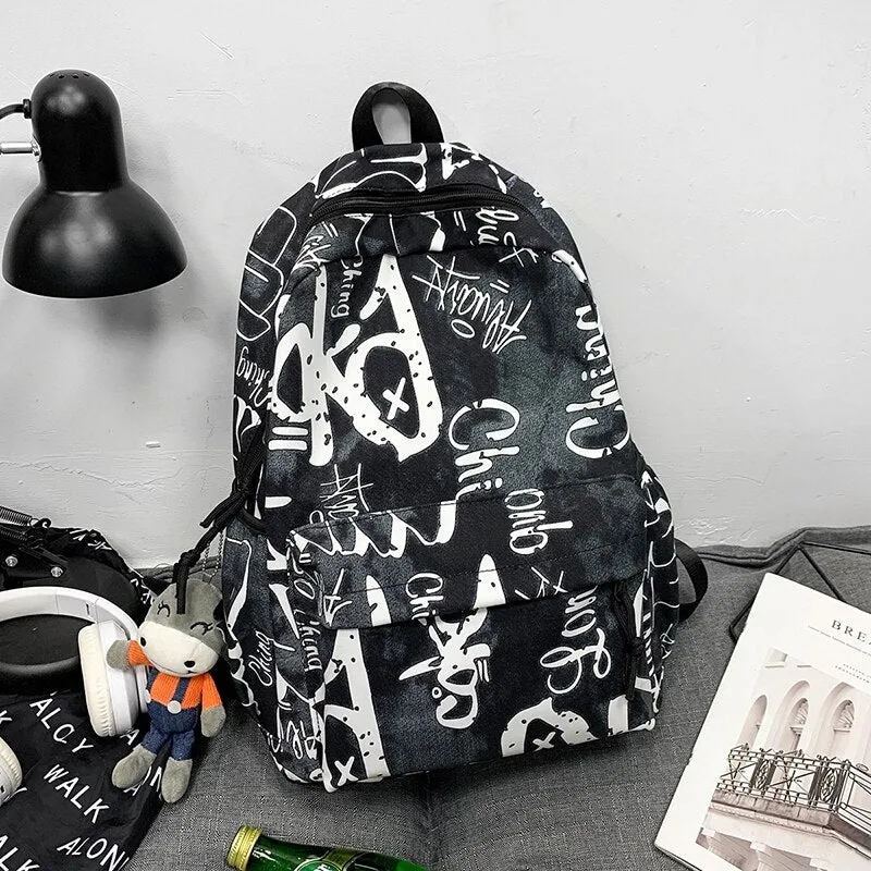 Christmas Gift Graffiti Youth Backpack 2024 Trend Design Waterproof Nylon Laptop Campus School Bag Soft Unisex Large Capacity Travel Backpacks