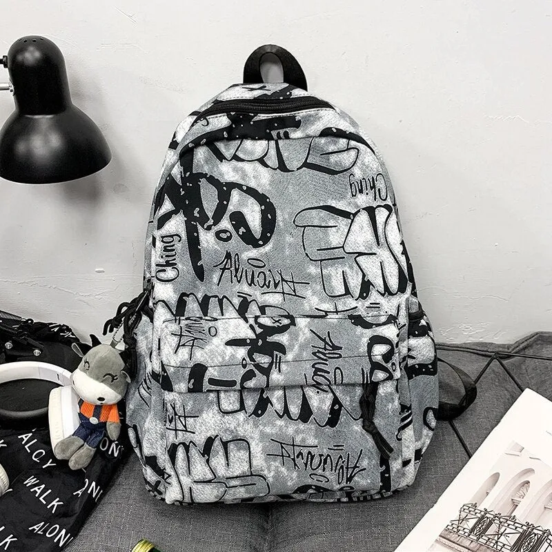 Christmas Gift Graffiti Youth Backpack 2024 Trend Design Waterproof Nylon Laptop Campus School Bag Soft Unisex Large Capacity Travel Backpacks