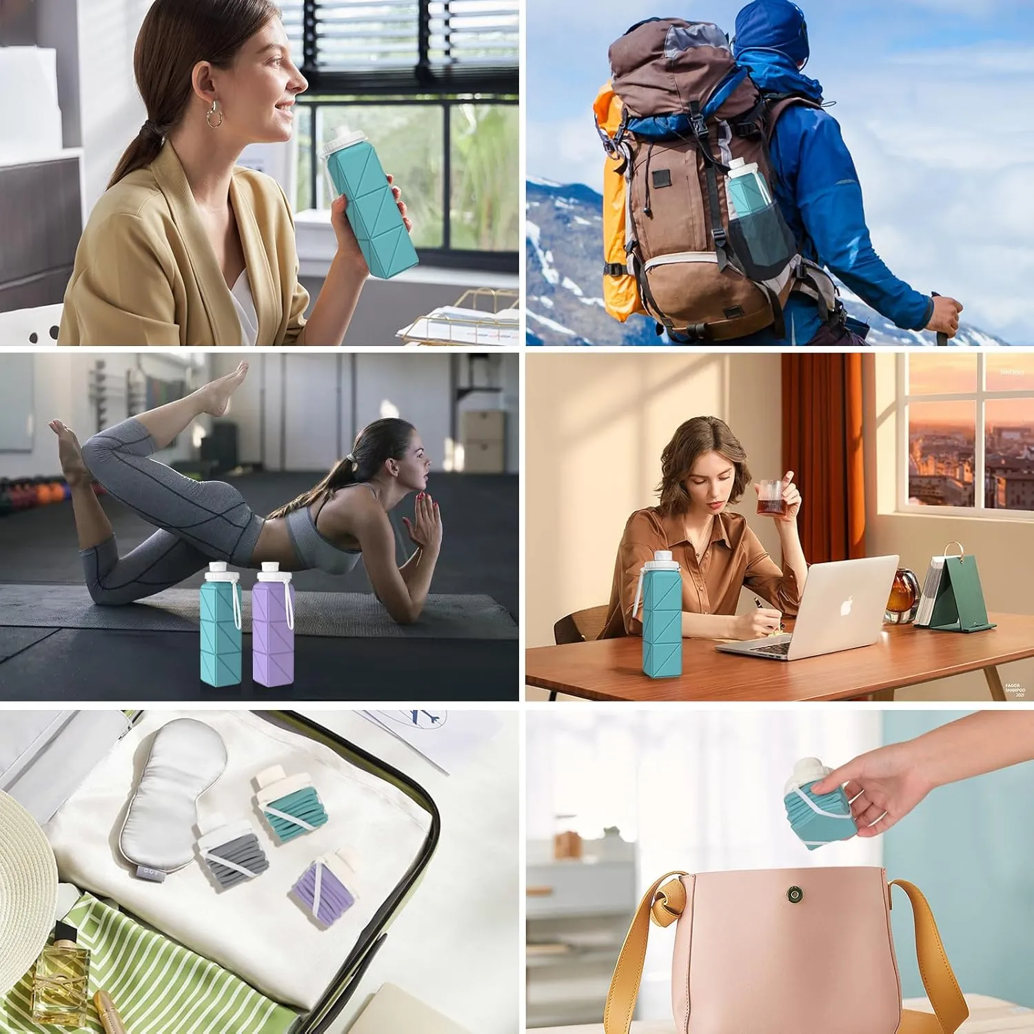 Collapsible Water bottles Food-Grade BPA-Free Silicone Travel Bottles Leakproof Foldable Water Bottle 610ml for Travel Gym Hiking Camping Running Sport Lightweight portable water bottle