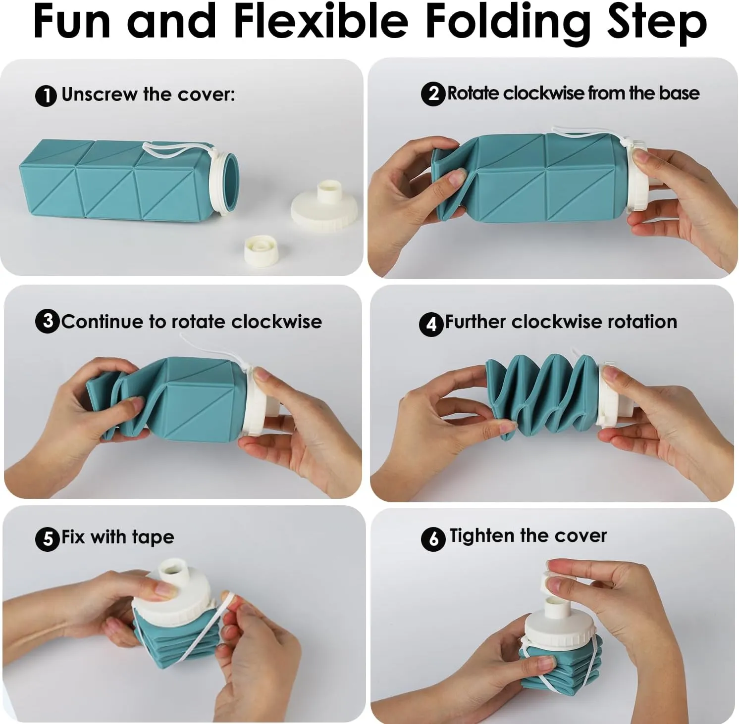 Collapsible Water bottles Food-Grade BPA-Free Silicone Travel Bottles Leakproof Foldable Water Bottle 610ml for Travel Gym Hiking Camping Running Sport Lightweight portable water bottle