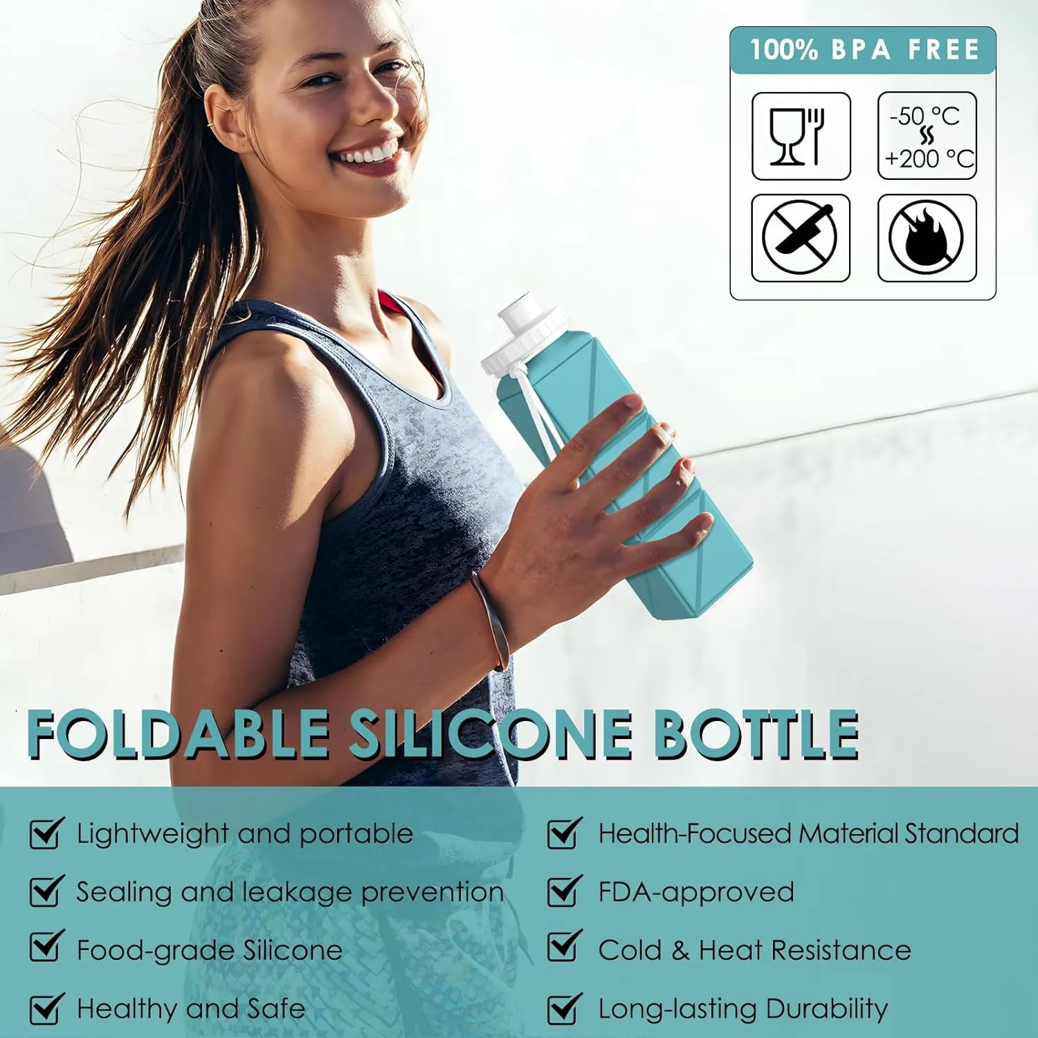 Collapsible Water bottles Food-Grade BPA-Free Silicone Travel Bottles Leakproof Foldable Water Bottle 610ml for Travel Gym Hiking Camping Running Sport Lightweight portable water bottle