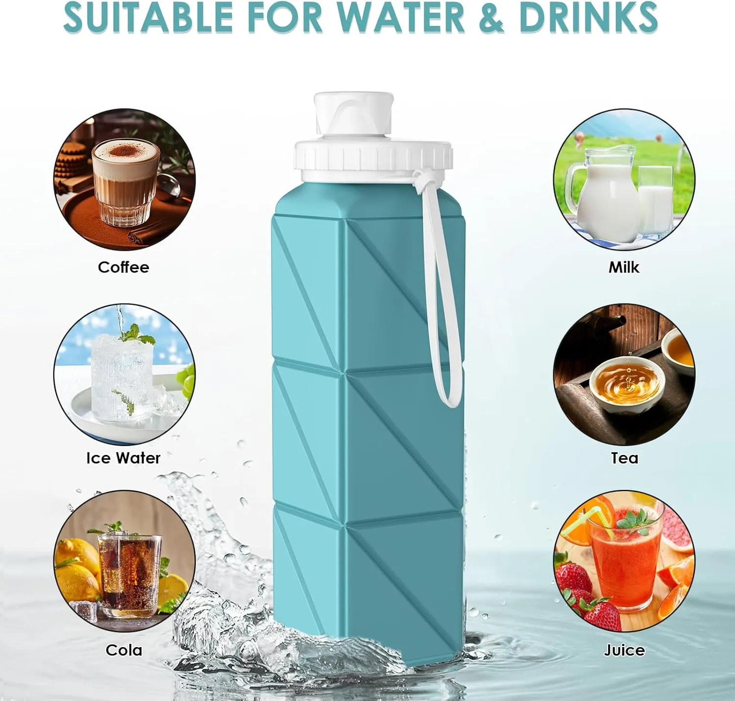 Collapsible Water bottles Food-Grade BPA-Free Silicone Travel Bottles Leakproof Foldable Water Bottle 610ml for Travel Gym Hiking Camping Running Sport Lightweight portable water bottle