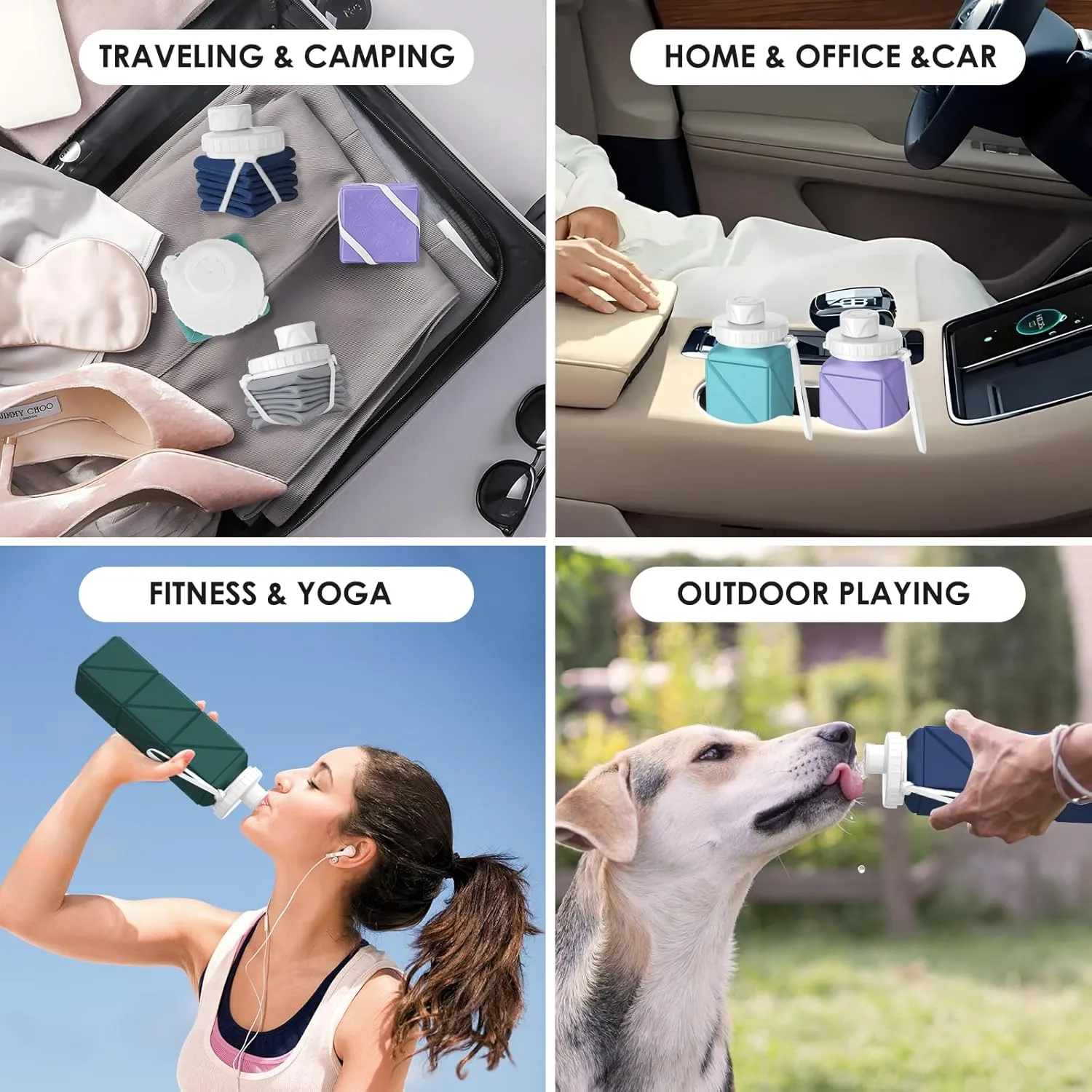 Collapsible Water bottles Food-Grade BPA-Free Silicone Travel Bottles Leakproof Foldable Water Bottle 610ml for Travel Gym Hiking Camping Running Sport Lightweight portable water bottle
