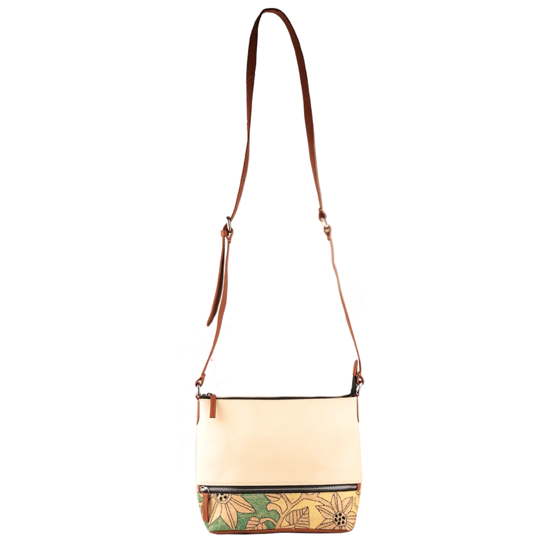 Combo of Leather Embroidery Cream Tan Sling & Mini Tote