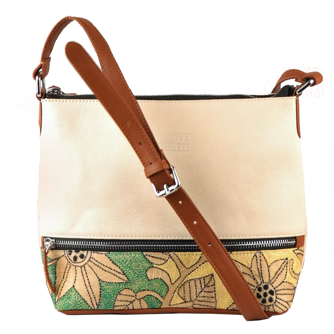 Combo of Leather Embroidery Cream Tan Sling & Mini Tote