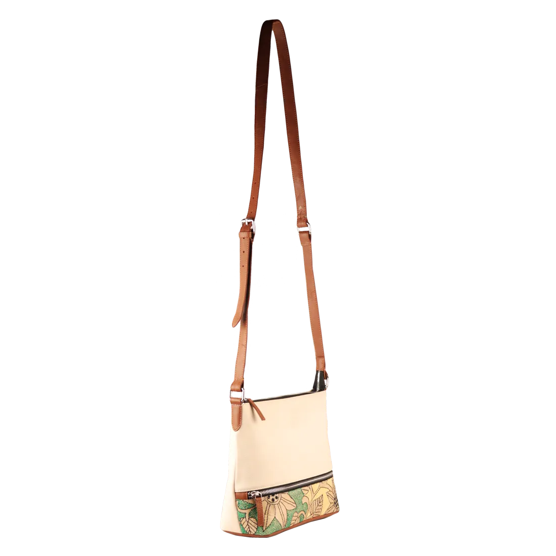 Combo of Leather Embroidery Cream Tan Sling & Mini Tote