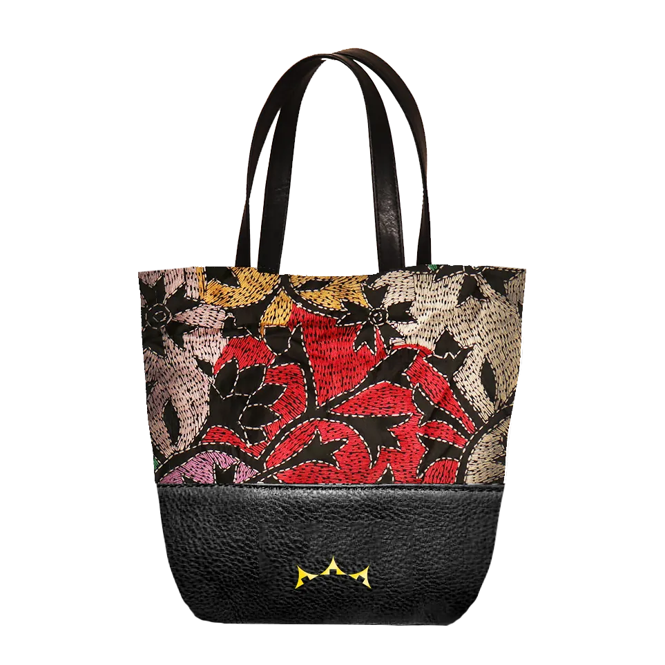 Combo of Leather Embroidery Cream Tan Sling & Mini Tote