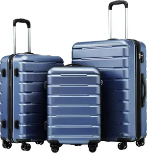 Coolife Luggage Suitcase Carry-on Spinner TSA Lock USB Port Expandable (only 28????) Lightweight Hardside Luggage (Ice Blue, 3 piece set)