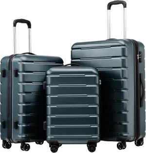 Coolife Luggage Suitcase Carry-on Spinner TSA Lock USB Port Expandable (only 28????) Lightweight Hardside Luggage (Teal Blue, 3 piece set)