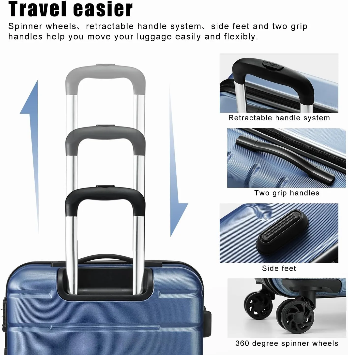 Coolife Luggage Suitcase Carry-on Spinner TSA Lock USB Port Expandable (only 28????) Lightweight Hardside Luggage (Teal Blue, 3 piece set)