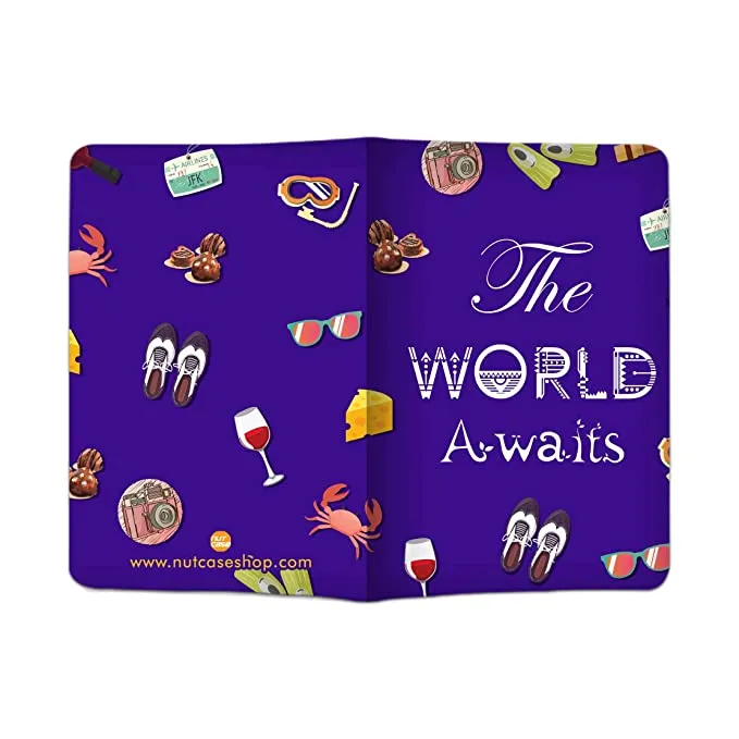 Designer Passport Cover - The World Awaits Blue