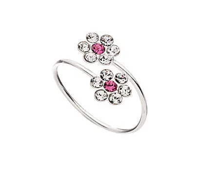 Double Pink Flower Silver Toe Ring