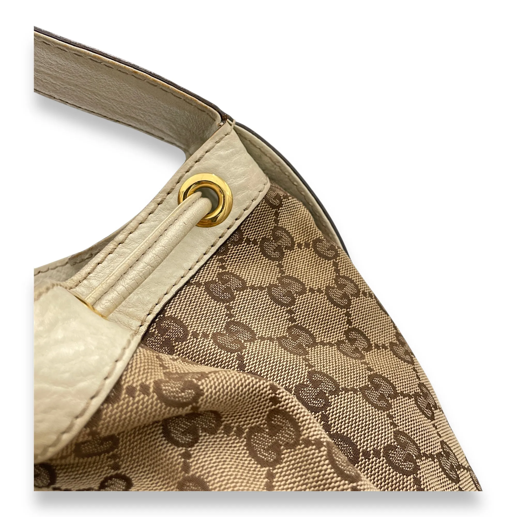 Drawstring Tote bag in Canvas, Gold Hardware