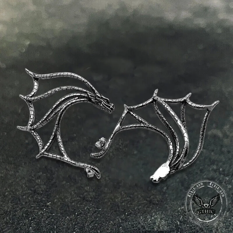Evil Dragon Stainless Steel Ear Cuff Earrings