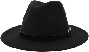 Fashion Flat Top Panama Rancher Jazz Hat Fedora Hats with Belt Buckle Wide Brim Outdoor Floppy Hat for Women Men