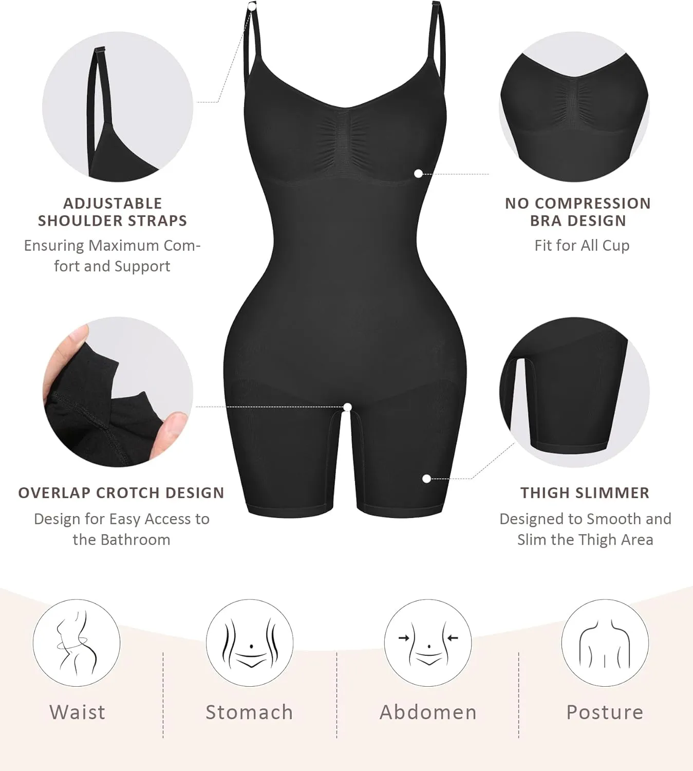 FeelinGirl Shapewear Bodysuit Tummy Control Seamless Sculpting Butt Lifter Body Shaper for Women