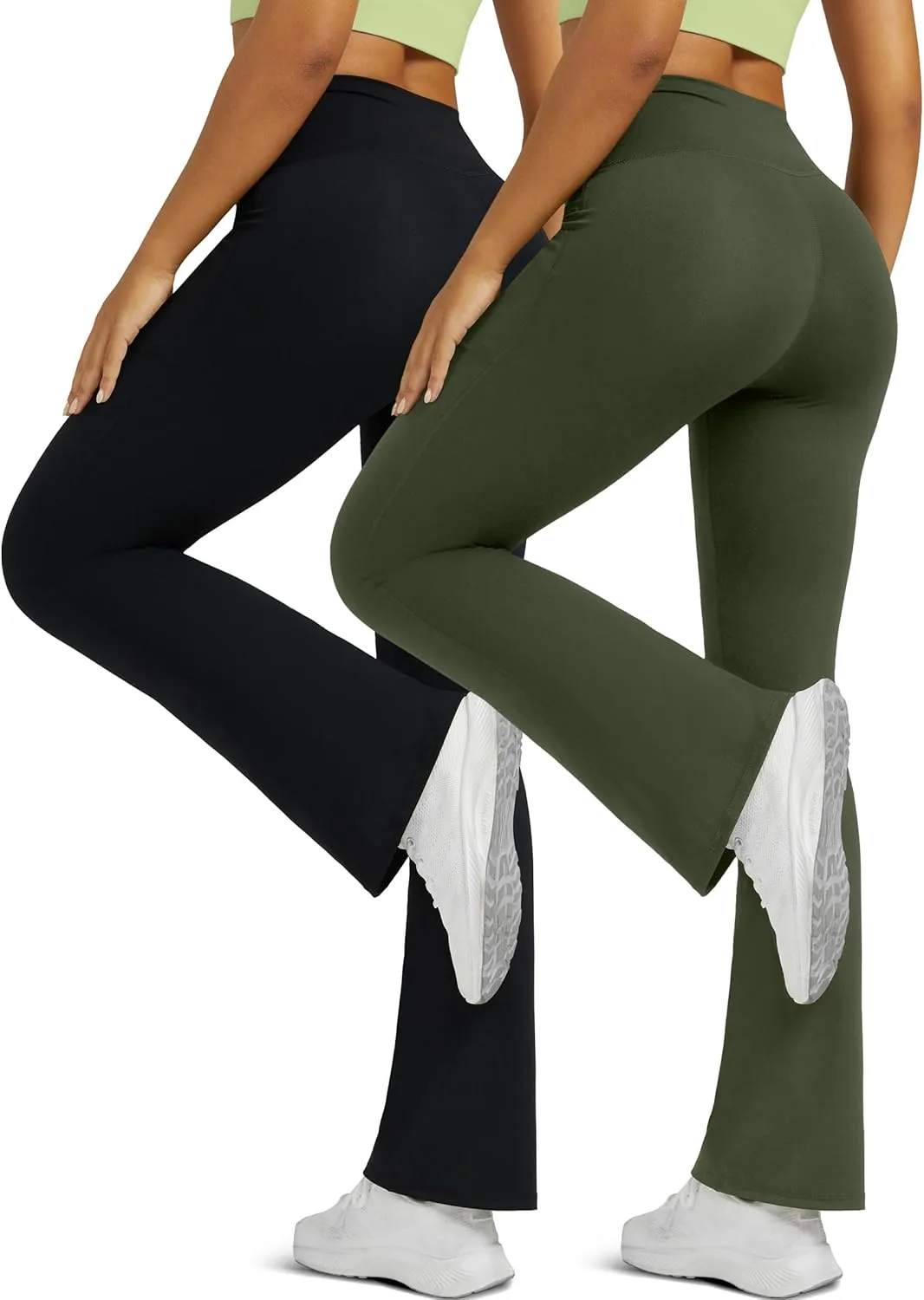 Flare Leggings for Women with Pockets 2pack High Waisted Crossover Flare Leggings Bootcut Yoga Pants