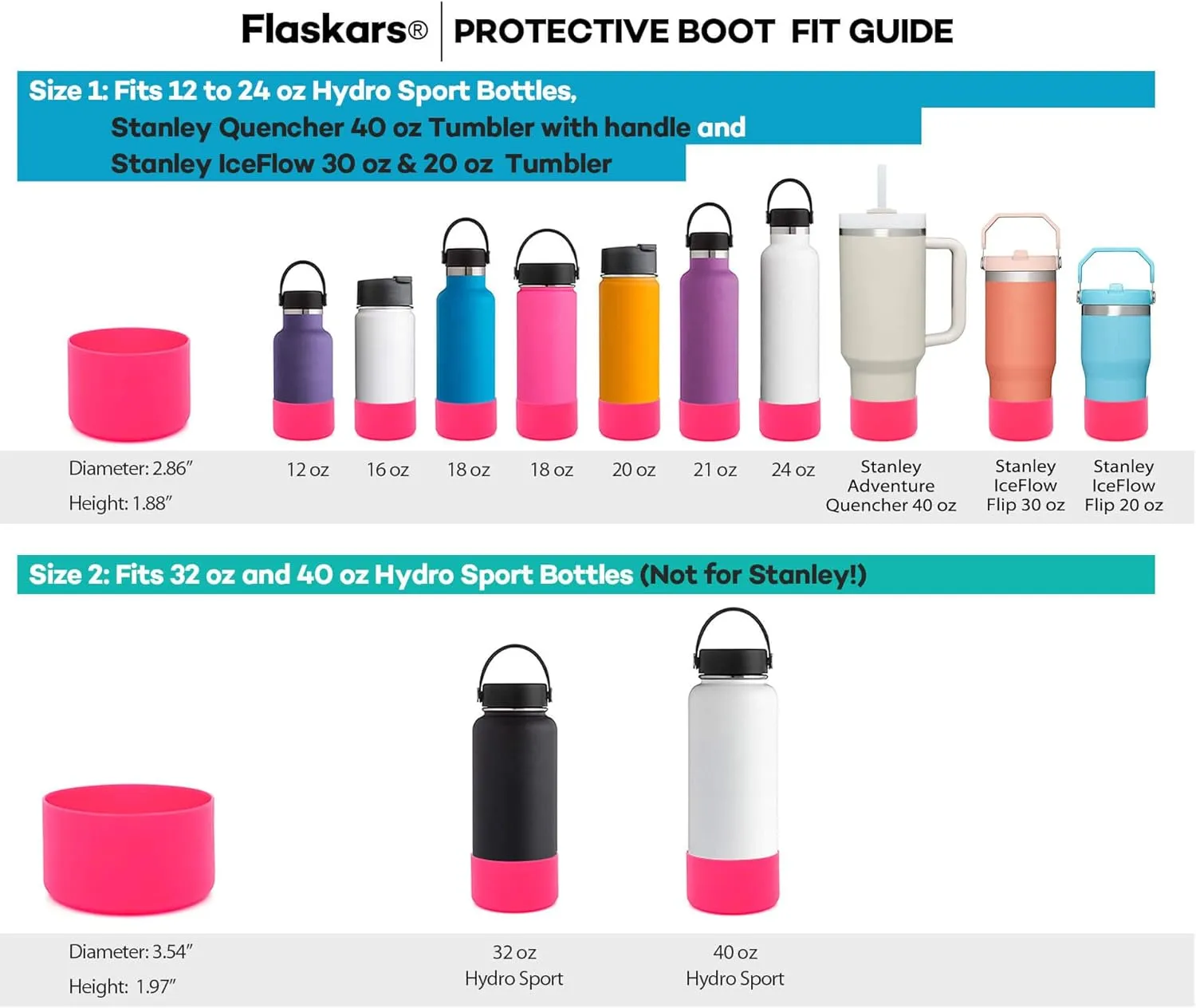 Flaskars Protective Silicone Boot for 12oz - 40 oz Hydroflask Water Bottles Anti-Slip Bottom Stanley Sleeve Cover Bumper