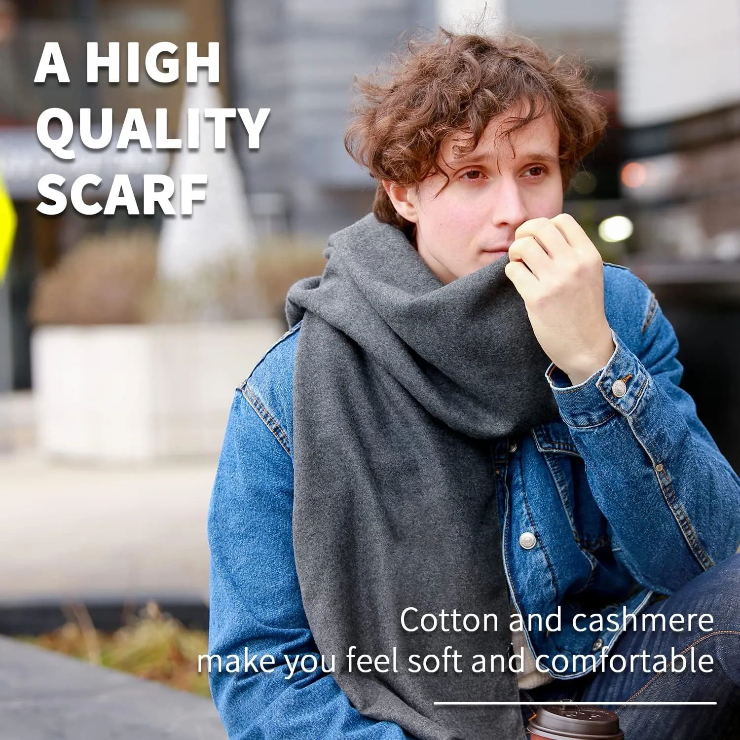 FULLRON Men Winter Scarf Soft Warm Long Cashmere Feel Scarves