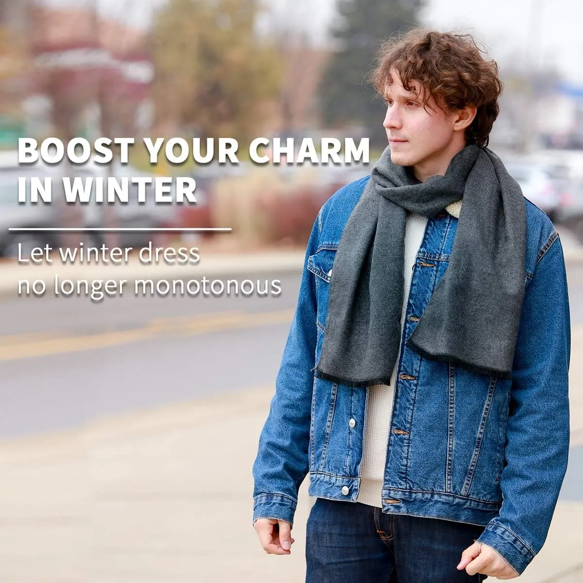 FULLRON Men Winter Scarf Soft Warm Long Cashmere Feel Scarves