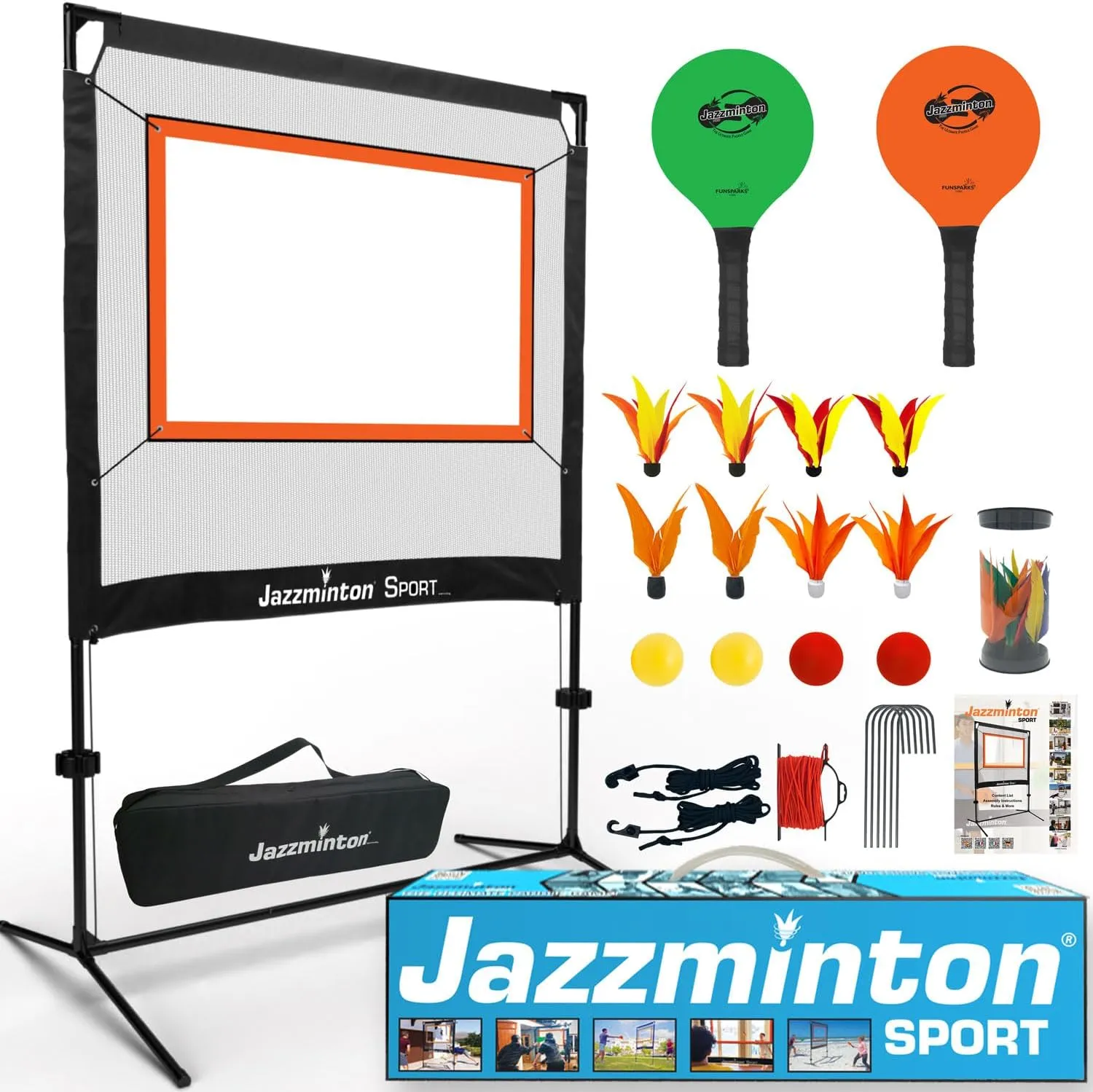 Jazzminton-Sport  The Original - Indoor & Outdoor, No Boundaries - Similar to Pickleball, Badminton and Tennis with A Whole New Spin On It - Fun Games for Kids & Adults