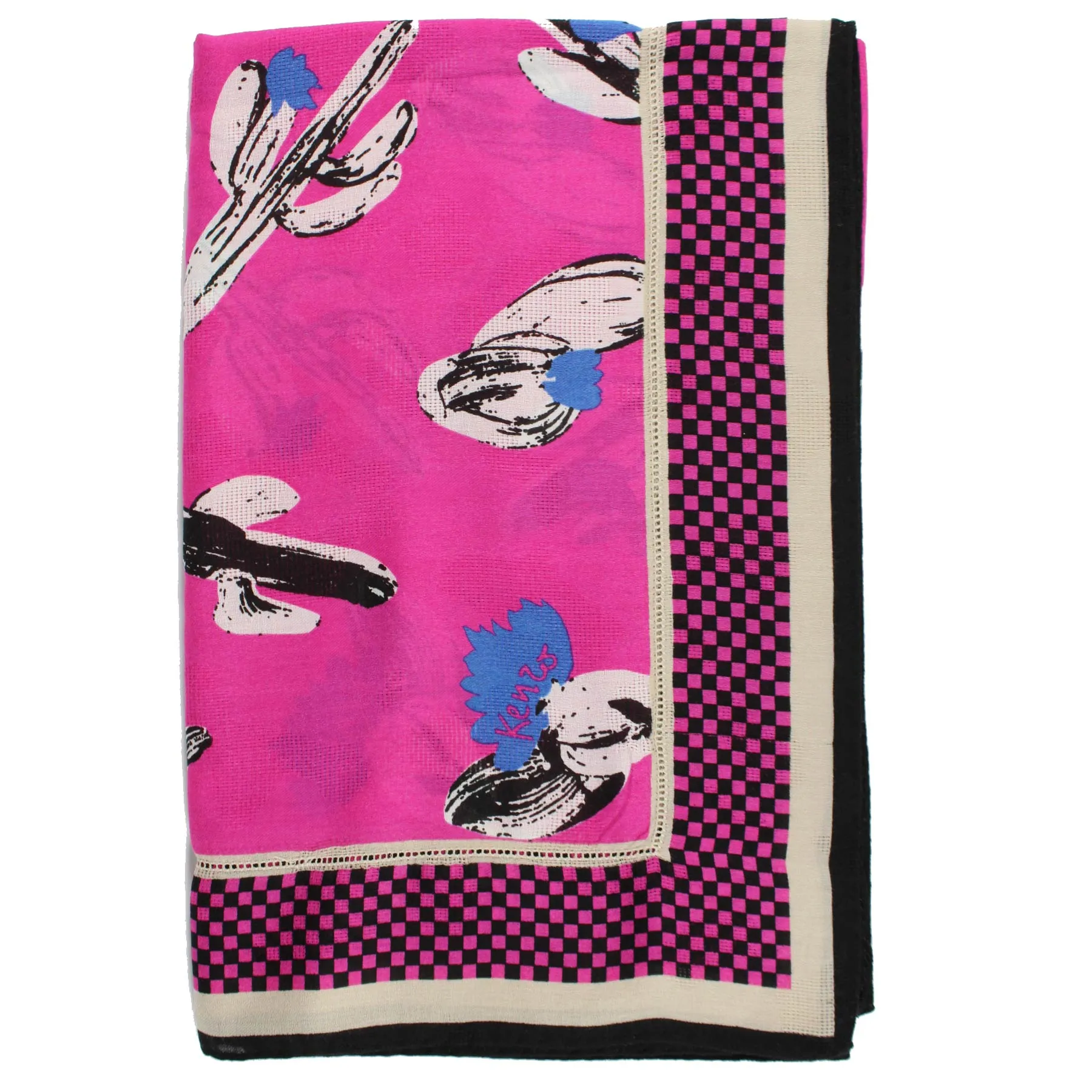 Kenzo Scarf Hot Pink Cactus Design - Extra Large Cotton Wrap BLACK FRIDAY SALE