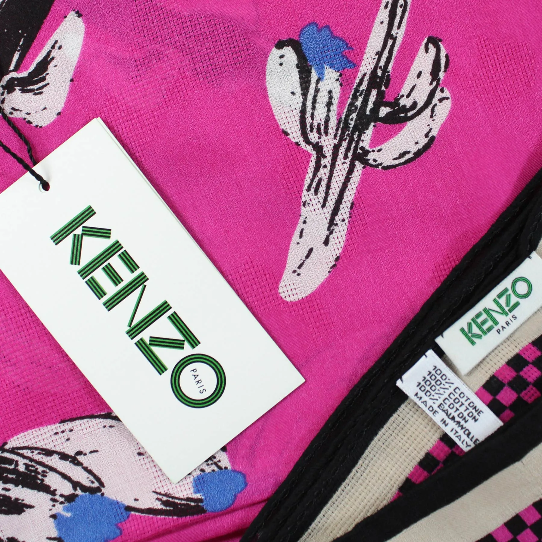 Kenzo Scarf Hot Pink Cactus Design - Extra Large Cotton Wrap BLACK FRIDAY SALE