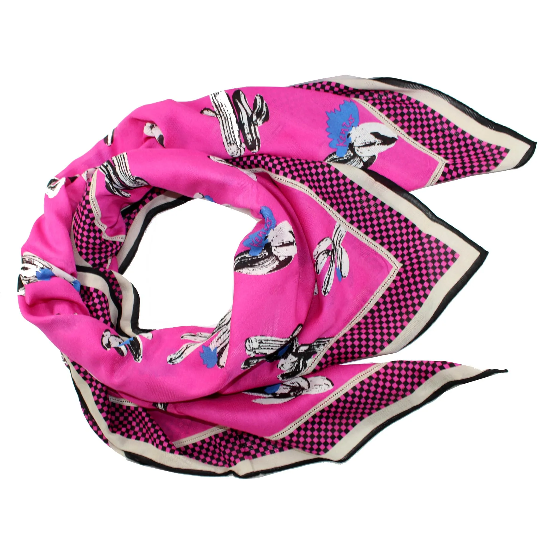 Kenzo Scarf Hot Pink Cactus Design - Extra Large Cotton Wrap BLACK FRIDAY SALE