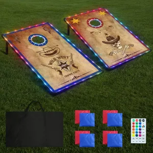 LED Cornhole Board Set, 4'x2'/3'x2' Regulation Size Cornhole Boards Games Set, Corn Holes Outdoor Game, Corn Hole Game Set w/ 2 Boards, 8 Beans Bags for Backyard, Beach, Lawn