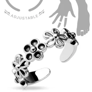 Linked Five Petal Flowers Adjustable Mid Ring / Toe Ring